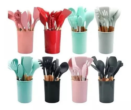 juego utensilios cocina x12 silicona